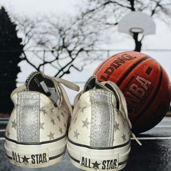 Converse All Stars Chuck Taylor 104533F Unisex M9 W11 Low Top White Silver - Picture 4 of 8